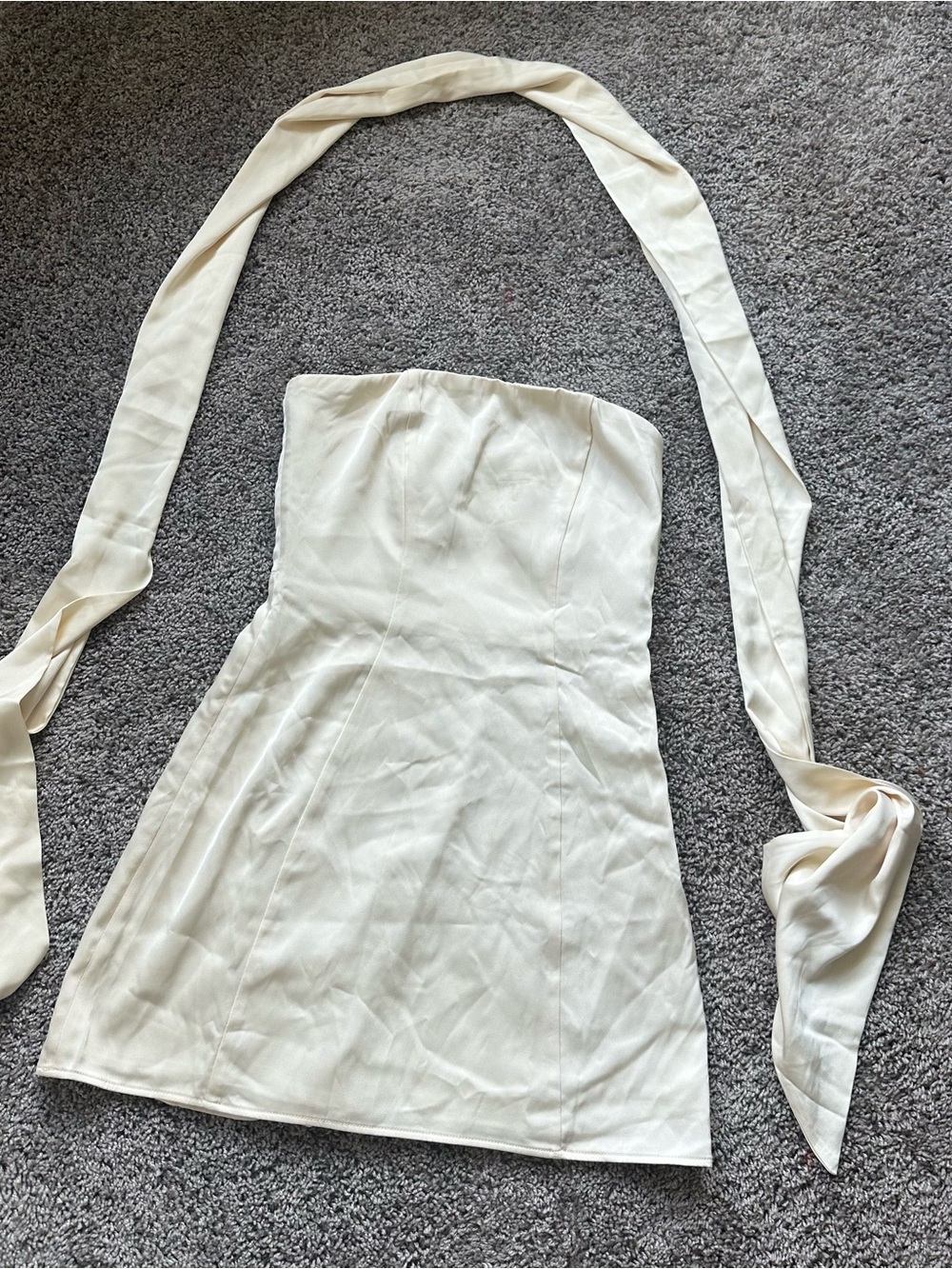 Oh Polly Strapless Cream Mini Dress with Long Sash - Picture 2 of 4